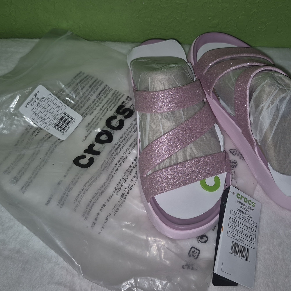 CROCS Pink Glitter Slide Sandals